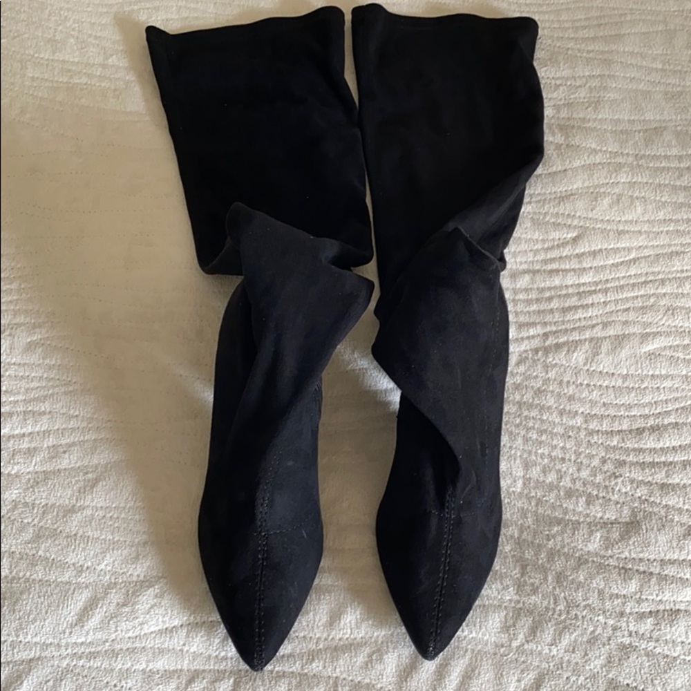 Black suede thigh high boots